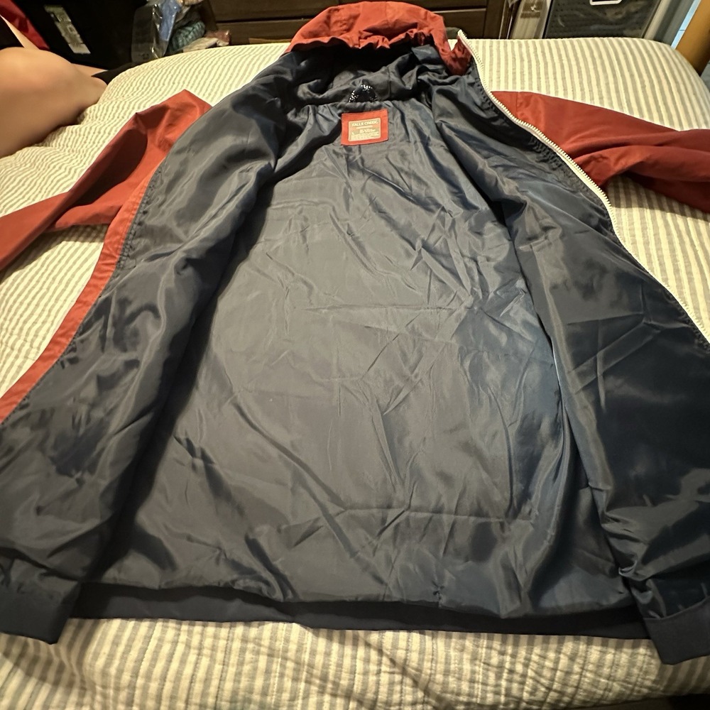 Falls Creek Performance Mens Hooded Jacket Colorblock Rust Navy Blue Large - Picture 7 of 8